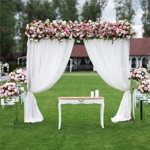 Cortina de pano de fundo de casamento branco tecido chiffon para cortinas de festa de casamento painéis com bolsos de haste decorações de janela de casa