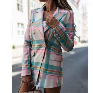 Kurtki damskie Kobiety Plaid Blazer Spring Autumn Vintage Płaszcz Tweed garnitury biuro dam Chic Slim Blazers Kurtka 7141526