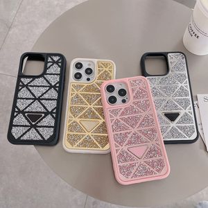 Designer Telefonfodral Fashion Glitter Triangle P Cases For iPhone 15 14 Pro Max 14Pro 13 13Pro 12 Pro Max 11 Clear Sequin Rhine Stone Case Bling Shiney Women Cover