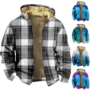 Jaquetas masculinas Mens Fleece Forrado Flanela Xadrez Camisas Jaqueta Botão Down Sherpa com Capuz Manga Longa Inverno Casacos Com Capuz Overcoat Tops