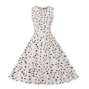 Vestidos casuais moda feminina vestido A-line 2023 polka pã impressão maxi sem mangas para mulheres diariamente festas noturnas vestido de baile vestido