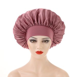 Women's Satin Solid Wide-brimmed Sleeping Hat Unisex Head Wrap Elastic Band Cap Hair Care Bonnet Night Hat bonnet de nuit Chemotherapy cap