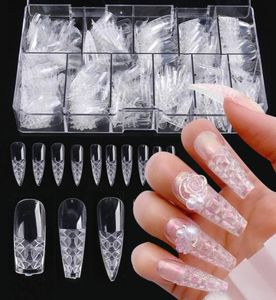 Unghie finte 500 pezzi Set falso lungo bara smalto acrilico trasparente riutilizzabile stampa su copertura completa punta delle dita quadrateDecorazioni per nail art LY16229793