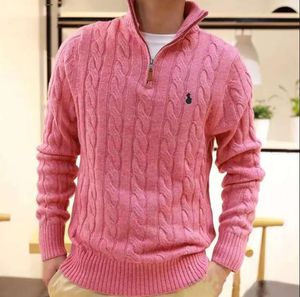 Herren-Designer-Polopullover aus Fleece, Ralphs-Shirts, dicker halber Reißverschluss, hoher Kragen, warmer Pullover, schlanker Strickpullover, Lauren-Pullover, kleines Pferd, Baumwoll-Sweatshirt der Marke YT08