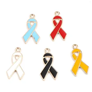 Pendanthalsband 20st Zink Based Alloy Series Charms för smycken Making Ribbon Gold Color Orange Emamel 28mm x 15mm