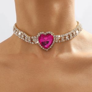 Chokers Ailodo Multilayer Tennis Chain Big Crystal Heart Choker Necklace For Women Luxury Party Wedding Necklace Fashion Jewelry Gift 230403