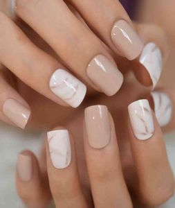 24st Fake Nails Khaki naken marmor mönster konstgjorda falska nagelips för kontor hem torget kort faux ongle lim klistermärke q06837712