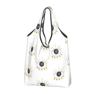Sacos de compras Evil Eyes Golden e Blue Bag Dobrável Tote Mercearia Reutilizável para Outdoor Eco Mulheres Bonito