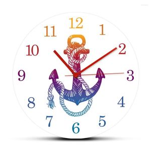 Orologi da parete Vintage Anchor Sea Minimalista Quarzo Muto Oceano Marinaio Segno Decorativo per la casa Orologio da appendere arrotondato Regalo della Marina