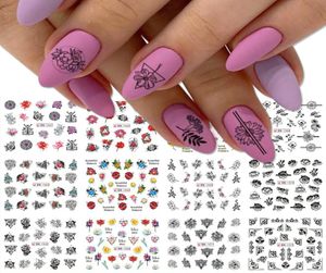 12 pçs decalques de transferência de água jóias florais adesivos de unhas preto geometria oco projetos envolve slider decoração manicure unhas arte 9466481