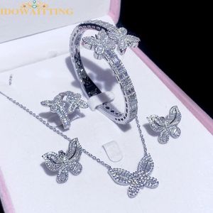 Stud Iced Out Bling Butterfly Armband AAA CZ Zircon Insect Charm Necklace Open Ring Earring Set for Women Luxury Jewelry 231102