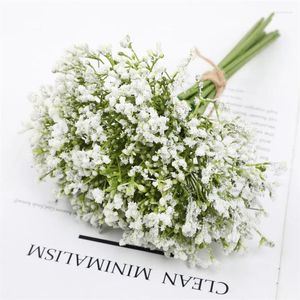 Flores decorativas 12 pçs artificial gypsophila branco bebê respiração flor falso buquês florais para casamento casa mesa vaso decoração