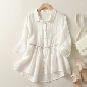 Blusas de mujer moda de verano blusa de mujer 2023 solapas de Color sólido y mangas regulares camisas con botones casuales para mujer