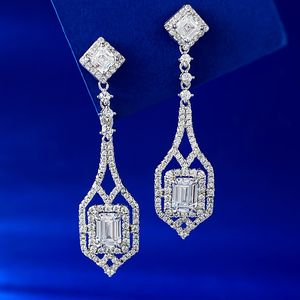 Brinco pendente de diamante moissanite artesanal, prata esterlina 925 real, joias para noivado, casamento, presente para mulheres