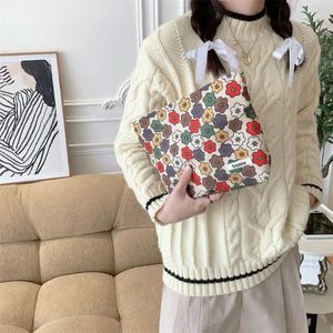 Sacos cosméticos vintage flor veludo saco moda bolsa zíper armazenamento portátil viagem de higiene pessoal para mulheres meninas