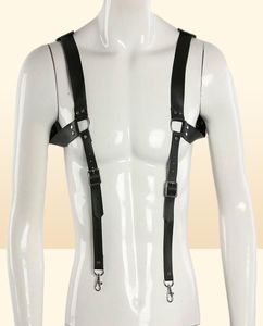 Herrlädervästremmar hängslar PU -bälten Justerbar vintage bröst Harness Suspender Brace Buckle L9L74968328