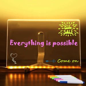 Night Lights Acrylic DIY LED Night Light Creative Message Board Holiday Lamp with 7Pens USB LDE Desk Lamp Note Daily Moment Painting Lamp P230331