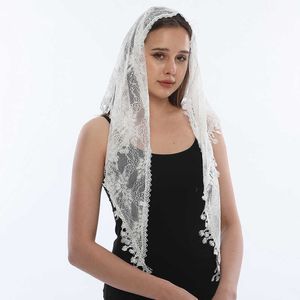 Sarongs broderad triangel spetsar halsduk för kyrkans sjal spanska mantilla katolsk slöja kyrkans halsduk för kvinnliga näsduk svart vit p230323