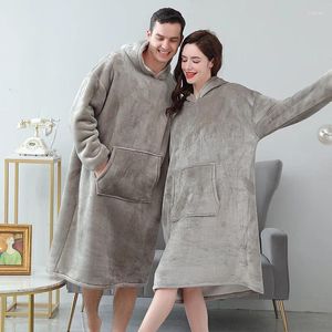 Herren-Nachtwäsche, Flanell-Nachtwäsche, für Männer und Frauen, Robe, Kimono, Bademantel, Kleid mit Kapuze, Winter, Heim-Dressing, Korallen-Fleece-Dessous