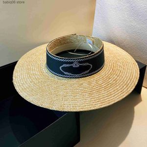 Designer Cappelli a tesa avara Primavera ed estate Nuovo nastro Lettera Big Eaves Paglia di grano Sole Turismo all'aperto Spiaggia Parasole Protezione Top vuoto T230403