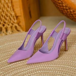 Kvinnor pekade Slingback -märke Spring Toe Slip On Thin High Heel Ladies Elegant Pumps Shoes Drss Sandals