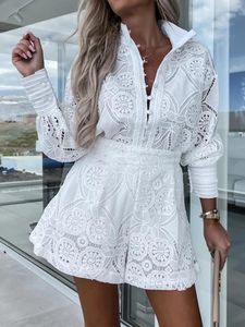 Tute da donna Fashion Ricamo Short Set Donna Primavera Estate Manica lunga Monopetto Abiti Donna Elegante Casual 2 pezzi Completi