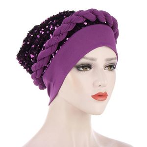 Beanies Beanie/Skull Caps Sequins Braid India Muslim Women Hijab Hat Cancer Chemo Cap Turban Islamic Head Wrap Lady Beanie Bonnet Hair Loss
