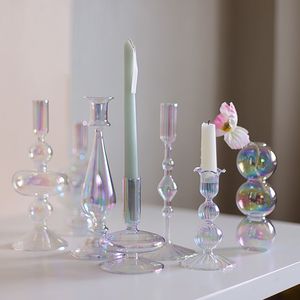 Kerzenhalter Schillerndes Glas Home Decor Nordic Rainbow Vase Blumentisch Wohnzimmer Dekoration Stick für Hochzeit 230403