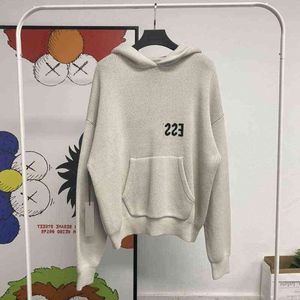 Essentialhoody set män kvinnor stickade hoodie turtleneck hoppare lös tröja casual hoody lazy stil essen us uk mode lättvikt svett terh