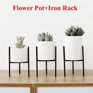 Вазы 2pc/Set Ceramic Flower Plant Decor Vase Stand Metal Iron Rack Garden Home Hoper Holder