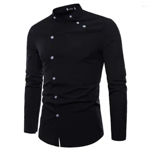 Camisas casuais masculinas moda manga longa camisa cor sólida homens vintage gola 2023 dupla carcela slim fit confortável tops