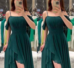 Sexy Black Dark Green Plus Size A Line Prom Dresses Long for Women Spaghetti Straps Chiffon Draped Hi-Lo Formal Wear Birthday Pageant Second Reception Party Gowns