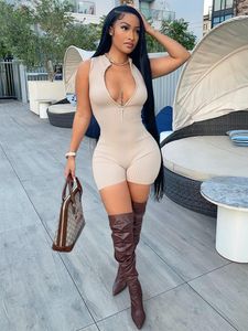 Women s Jumpsuits Rompers hirigin Sexy Sporty Zipper Sleeveless Playsuits Ribbed Knitted All In One Jumpsuit Women Shorts Summer Clothes 230403
