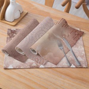 Bord Mattor Polyester Linen Table Sover Mat Pink Gold Prints Placemats för vattentät Pad Party Home Kitchen Decor 30 40 cm/pc