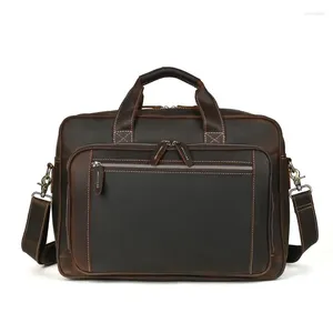 Briefcases Man Briefcase Portfolio Men Genuine Leather Crossbody Messenger Laptop Bag For Office Working Business Vintage Pocket Pack