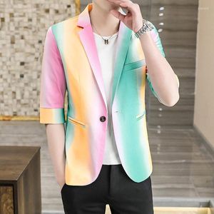 Erkek Suit Summer Mid-Sleeve Suit Gradyan Boya İnce Yakışıklı Kişilik Renk Eşleşen Blazer