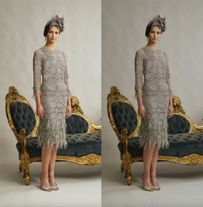 Modest Jillharvey Etuikleider für die Brautmutter, Juwelenausschnitt, Hochzeitsgastkleid, knielange Abendkleider aus Satin mit Federapplikationen