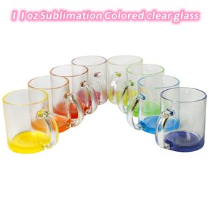 11oz sublimation Colored clear glass tumbler Colored bottom mugs blanks coffee cup with handle DIY printing Multi-color Z11