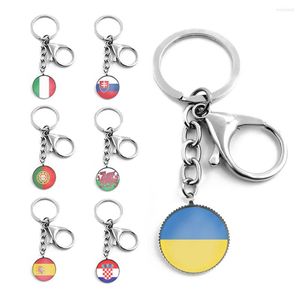 Keychains National Flag Round Keychain Ukraina Italien Spanien Portugal Kroatien Slovakien Rumänien Turkiet Key Kedjor Keyring Men Gift