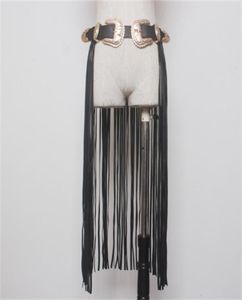 Fantastic Long Fringe Belt Black Designer Belts for Women Faux Leather Long Tassels Double Gold Pin Buckle belt Spot on trendy X033817002