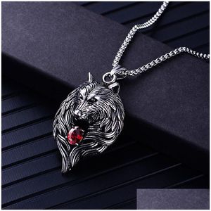 Anhänger Halsketten Wolf Kopf Halskette Für Männer Frauen Anhänger Erkek Kolye Biker Cool Schmuck Tier Charme Großhandel Vintage Punk Geschenk Dro Dhajx