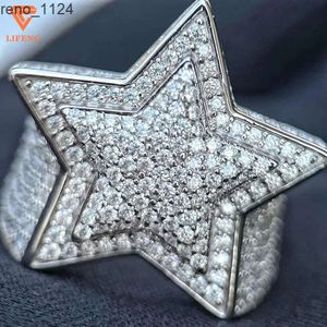 Vendita calda Moda Lusso S925 Argento Moissanite intarsiato Vintage Rap Star Tipo Moda Placcatura Cerchio Grande Anello Gioielli