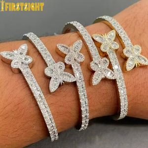 Charm Armband 2023 Iced Out Bling Öppnade fjärilsarmband Silverfärg Zirkon Insekter Bangle för män Kvinnor Hip Hop Luxury Jewelry 231102