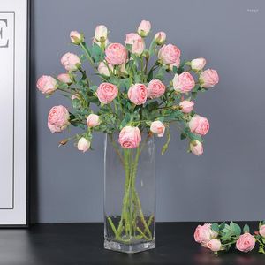 Decorative Flowers Artificial Dry Flower Fire Edge Retro Rose Bouquet Home Living Room Dining Decoration Accessories