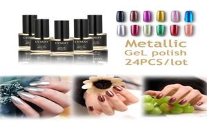 Whole24PCSlot New European and American fashion metallic nail polish 12 colors UV gel lacquer High quality vernis nail glue3198669