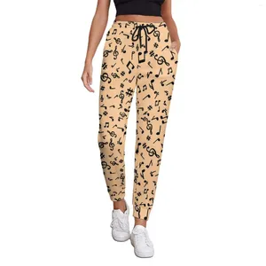 Damenhose, Musiknoten, Leggings, Jogger, schwarzer Notenschlüssel-Aufdruck, Street-Fashion-Jogginghose, Herbst-Frauen, trendige bedruckte große Hose, Geschenk