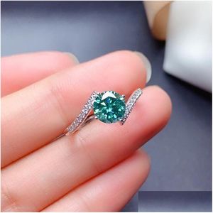 Rings Green Moissanite Ring 1Ct Vvs 6.5Mm Lab Blue Diamond Fine Jewelry For Women Anniversary Payty Gift Real S925 S Dhgarden Dh92Y