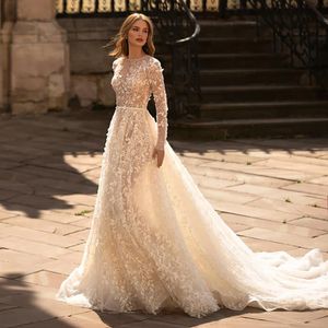 Floral High Neck Romantic Wedding Gown Long Sleeves Bridal Gowns Plus Size Vestidos De Novia Custom Made Lace