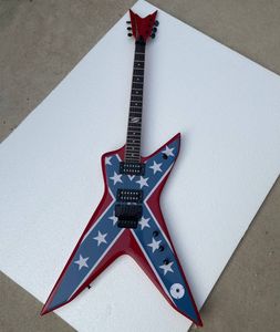 Guitarra elétrica vermelha de formato incomum de fábrica com ponte tremolo, oferta de logotipo/cor personalizada