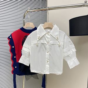 Çocuk Gömlek Babi Kız Giysileri Kız Giyim Sonbahar Çocuk Kızlar Uzun Kollu İnci Kolye Polo Gömlek Kore Moda Beyaz Kawaii T-Shirt 230403